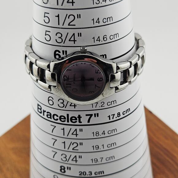 Fossil Silver Tone Purple Dial Watch Open Link Y2K Style Bracelet Band ES-9200 - Picture 7 of 9